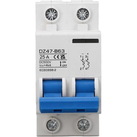 Circuit breaker miniature 2P DC Type B 25HAS Rail DIN for system solar photovoltaic 500V (1/5)