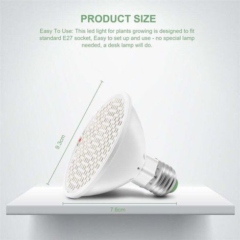 Lampe LED E27 Croissance Plantes Spectre Complet 200 LED Intérieur Serre Jardin Plantes Grasses Fleurs (1/4)