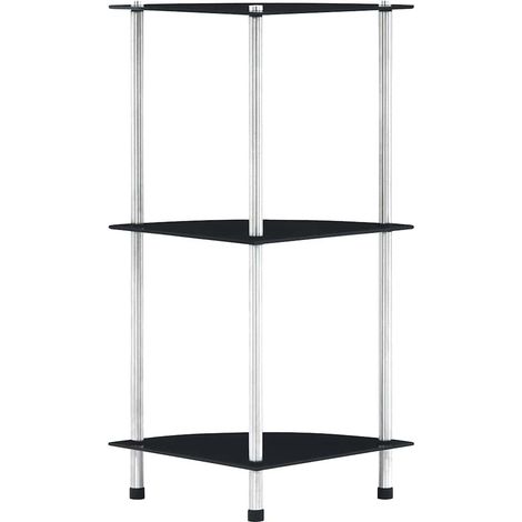 Étagère 3 niveaux en verre trempé et acier inoxydable noir 30 x 30 x 67 cm - PANGIVO (1/5)