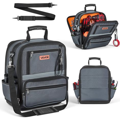 13,2 pouces sac à outils 34 poches, organiseur de rangement portable avec base plastique rigide pour bricoleurs (1/5)