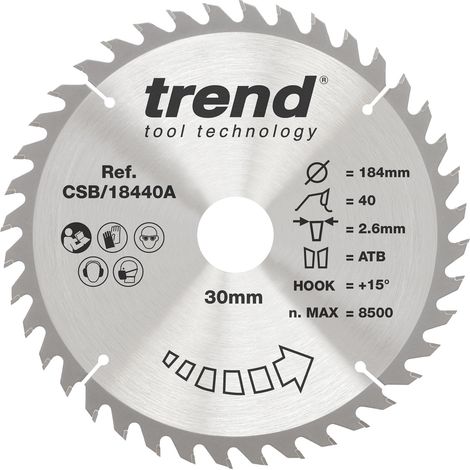 Lame de scie circulaire bois 184 mm, alésage 30 mm, 40 dents TCT (1/5)