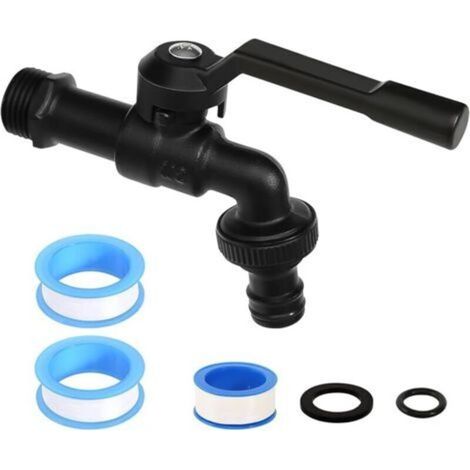 Garden Faucet, 1/2\" Outdoor Garden Faucet with Adapter, Brass Water Tap for Home and Garden Black (1/5)