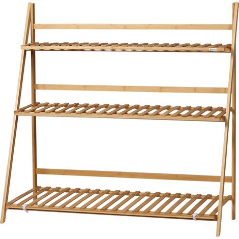 Etagère à plantes bambou pyramidale pliable 3 étagères 100x39x97cm (1/5)