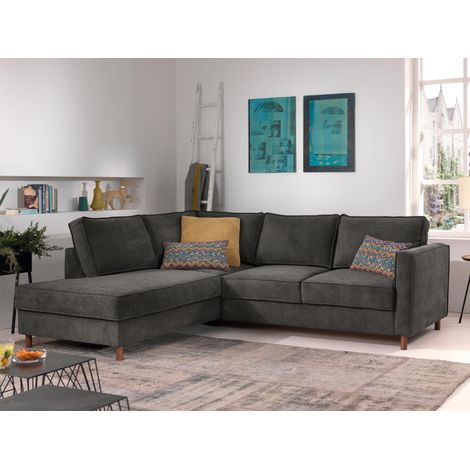 Jake - ecksofa mit schlaffunktion - 5-sitzer - samt - links - dunkelgrau