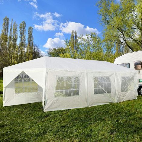 COSTWAY 3x9m Gartenpavillon Partyzelt mit 8 Seitenwaende, Faltpavillon Bierzelt UV-Schutz, Gartenzelt faltbar, Faltzelt Pavillon
