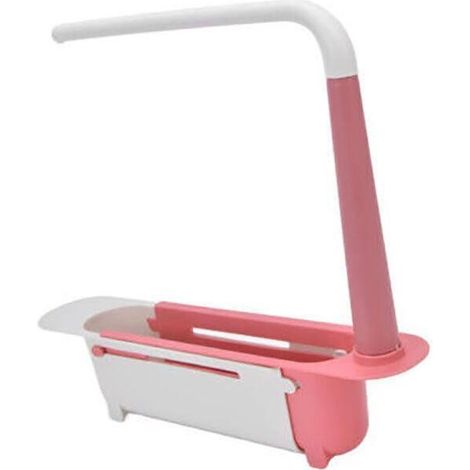Étagère télescopique pour évier avec panier de rangement coulissant, accessoires de cuisine rose-AquaForge (1/5)