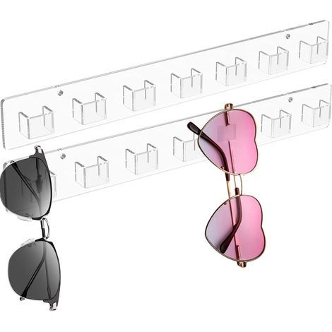 Clear Rack Display Wall Sunglasses Organizer for Home Decor Shelf with Mounts, Eyewear Storage Fixture, Ideal for Bedroom Office Garage Apartment (1/5)