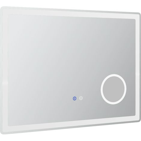 Miroir LED salle de bains 80 x 60 cm avec grossissement x3, anti-buée, 3 couleurs de lumière, variateur tactile, montage vertical ou horizontal  CHICFURN (1/5)