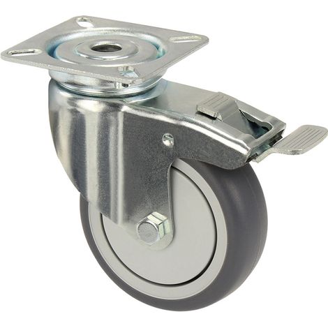Lenkrolle - Möbelrolle 75 mm mit Bremse Gummi mit Platte - Pro
