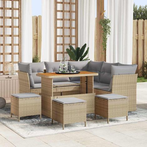 Gartensofa-set 9 pcs Beige Poly-Rattan (1/5)