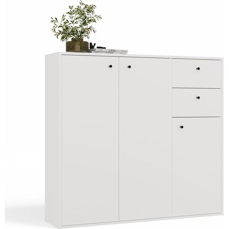 Fran - Cassettiera - 3 ante, 2 cassetti - 120x110x30 cm - Bianco (1/5)