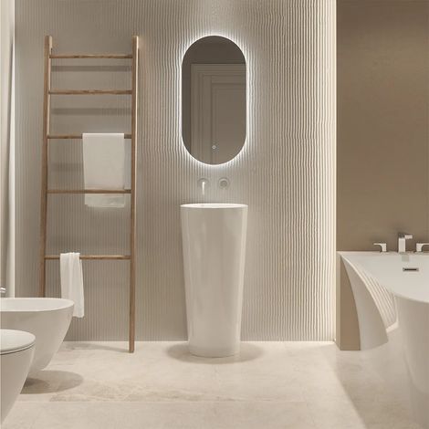 Lavabo Freestanding Tondo diam. 40cm in Ceramica Bianco Lucido Mod. Egeo (1/5)