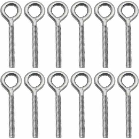 Lot de 12 Boulons à Oeil en 304 Acier Inoxydable Vis à Anneau Piton à Visser pour Balançoire Machine Extérieure - M4