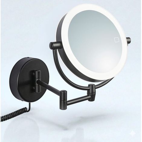 Miroir Cosmétique LED,Miroir Mural à Maquillage Rotatif à 360° avec variateur, LED lumière du Jour et grossissement pour Un Maquillage Parfait( Noir 5x / 10x) (1/5)