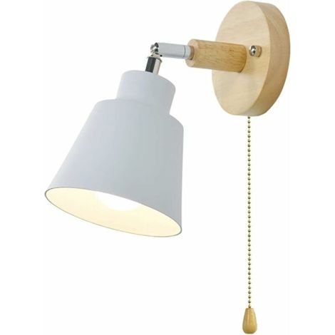 Aplique de pared interior de madera con interruptor, lámpara de pared giratoria de aluminio para bar, dormitorio, cocina, restaurante, cafetería, pasillo, E27, blanco (1/4)