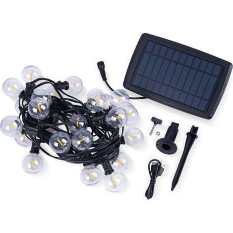 Barcelona Led – Guirlande solaire d'extérieur 25 ampoules LED E10 – lumière chaude 2700K – longueur 9,2 mètres – IP44 pour usage extérieur (1/5)