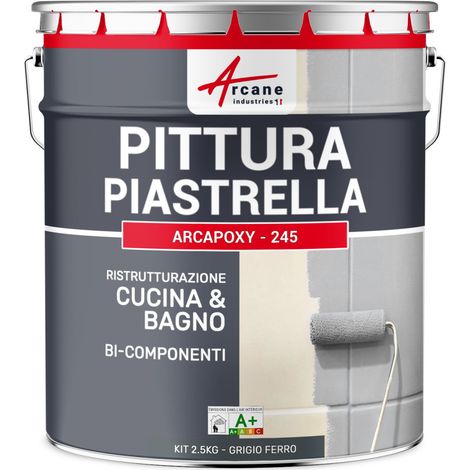 Vernice per piastrelle bagno e cucina -  ARCAPOXY PIASTRELLE - 2,5 kg (fino a 25 m² in 2 strati) Grigio ferro - RAL 7011 - ARCANE INDUSTRIES
