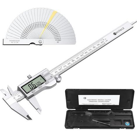 Pied à Coulisse Numérique 200 mm en Acier Inoxydable avec 32 Lamp Jauge d’Épaisseur Conversion de f/inch/mm avec Grand Écran LCD Caliper VernierMesure de Diamètre, Calibre Profondeur (1/5)