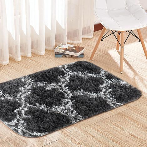 Tapis de Salon 40 x 60 cm Gris Lavable, Antidérapant, Moelleux Tapis Shaggy Doux pour Chambre à Coucher, Enfants, Couloir, Salon (1/5)