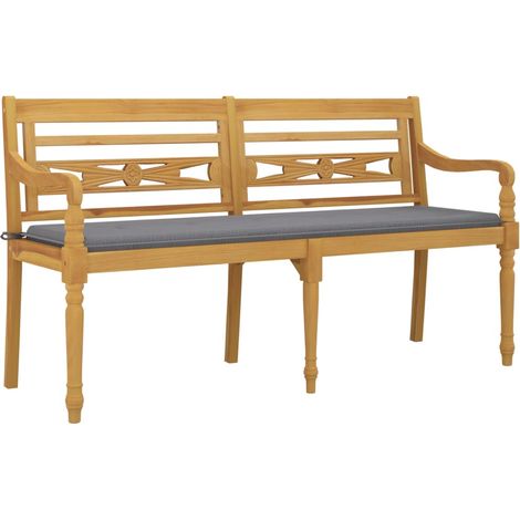 Panca da giardino mobili da giardino per esterni terrazza con cuscino grigio 150 cm in legno massello di teak 020011072