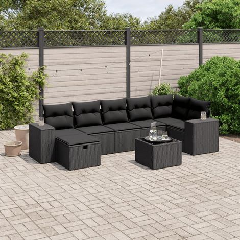 vidaXL Salon de jardin 8 pcs avec coussins noir résine tressée (1/4)