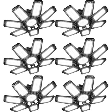 Eclairage LED Garage 6 Pièces, 200W 2000LM Lampe Atelier 6500K avec 7 Panneaux Pliable, E27/E26 Plafonnier LED Garage pour Grange, Sous-sol, Grotte, Parking, Magasin, Abri Voiture (1/5)