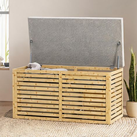 SunJet Pouf, repose-pieds, Banc coffre en tissu aspect lin et bambou - Réf. XSQ1RJHOC207 (1/5)