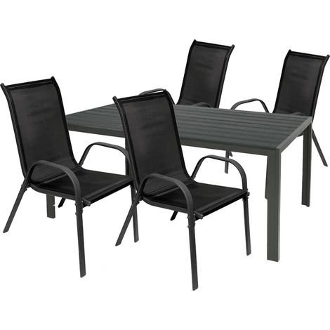 Gartengarnitur 5-teilig 180x90cm Anthrazit/Schwarz Polywood -M691854+4xMMC330880 (1/4)