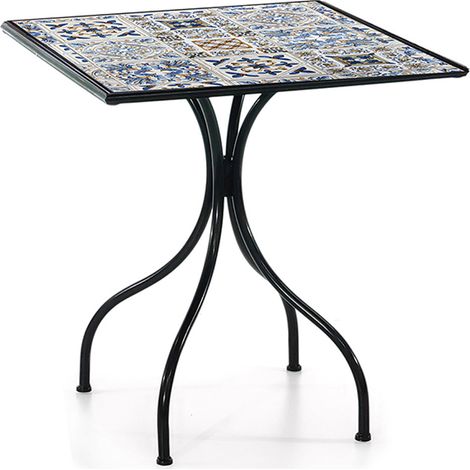 Tavolo quadrato in ferro battuto e ceramica decorazione mosaico 60x60x75 elegante per esterno o interno stabile per terrazza balcone (1/4)