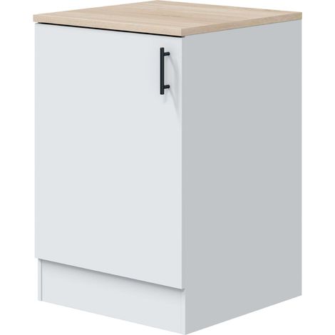 Miroytengo – Module de cuisine inférieur moderne 1 porte – Finition blanc brillant et chêne canadien – Dimensions 60x90x60 cm – Meuble compact