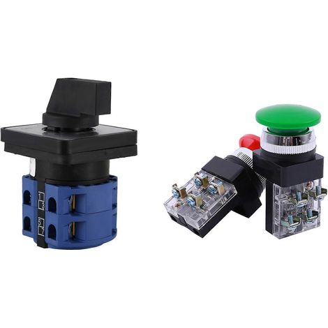 1 interrupteur momentané bipolaire 3 positions 660 V CA 25 A et 1 interrupteur à bouton-poussoir momentané DPST à tête champignon 250 V CA 6 A (1/5)