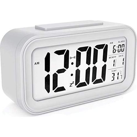 Réveil numérique sans Fil à Piles avec Date, température, lumière du capteur Intelligent, 12/24 Heures, répétition pour Les Chambres, Le Bureau (Blanc) (1/5)