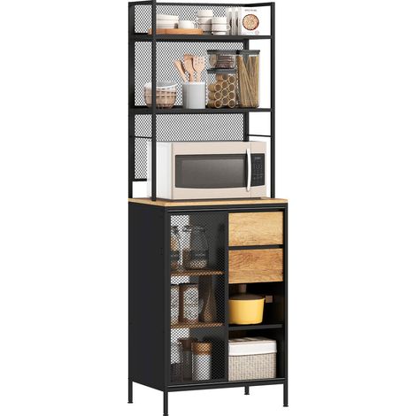 Buffet Cuisine Porte Coulissante et Tiroirs Meuble Vertical pour Cafetière Bois Naturel 60x40x180cm (1/5)