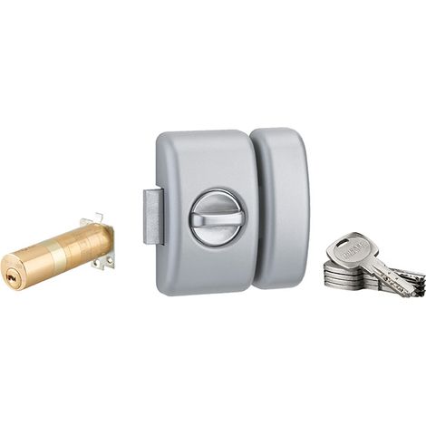 THIRARD - Verrou à bouton Universel ajustable pour entrée, Transit 2, dim. cylindre de 35 à 80mm, acier, 5 clés, epoxy argent - THIRARD (1/5)