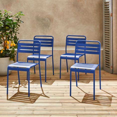 Lot de 4 chaises de jardin acier. 4 places. bleu électrique. Amelia. L44 x P52 x H79cm (1/5)