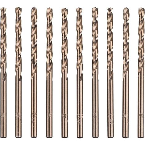 Lot de 10 forets hélicoïdaux en acier rapide M35 HSS or cobalt pour perceuses métriques à haute vitesse 3 mm x 63 mm pour perçage des Acier inoxydable et métal