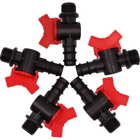 Vanne interrupteur d'irrigation goutte à goutte 16 mm x 3/4", robinet d'arrêt pack de 5 unités. Offre exclusive (1/5)