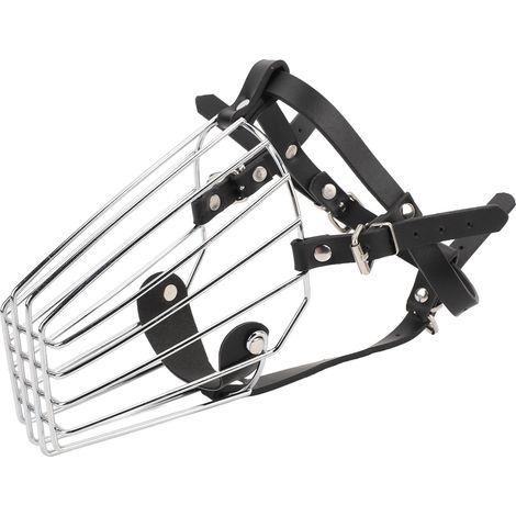 Muselière pour chien en acier inoxydable avec panier et sangle en cuir, respirante, anti-morsure, réglable pour chiens de taille moyenne à grande. (1/5)