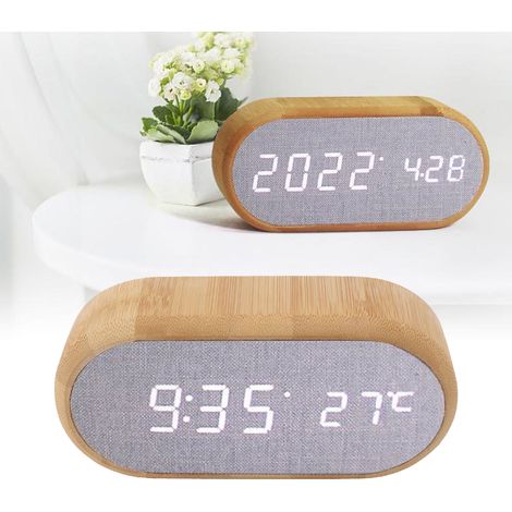 Réveil silencieux créatif pour les paresseux, cadeau étudiant, réveil électronique en bois à commande vocale numérique avec veilleuse LED (1/5)