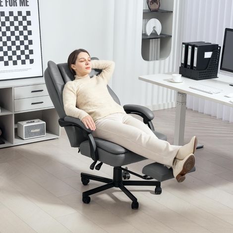 Silla de oficina ergonómica con masaje, altura y respaldo ajustables, giratoria con reposapiés retráctil, gris (1/5)