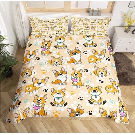 Chien de Compagnie en Dessin Animé Parure de Lit 220x240 cm Chien Corgi Housse de Couette pour Enfant GarçOn- I7G (1/4)