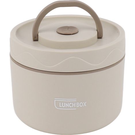 Récipient alimentaire isotherme 550 ml en acier inoxydable, bento empilable 2 étages rond, boîte à lunch étanche, style isolant, blanc crème (1/5)