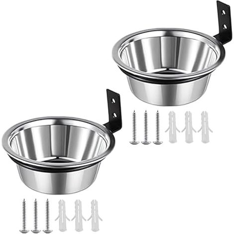 2 cuencos de pared para perros, cuenco de alimentación para perros con soporte para colgar, comedero para mascotas, acero inoxidable, 30 x 7 cm