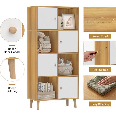Libreria verticale a 8 scomparti, adatta per soggiorno, camera da letto, ufficio, 64,5x30x138,4 cm, colore legno (1/5)
