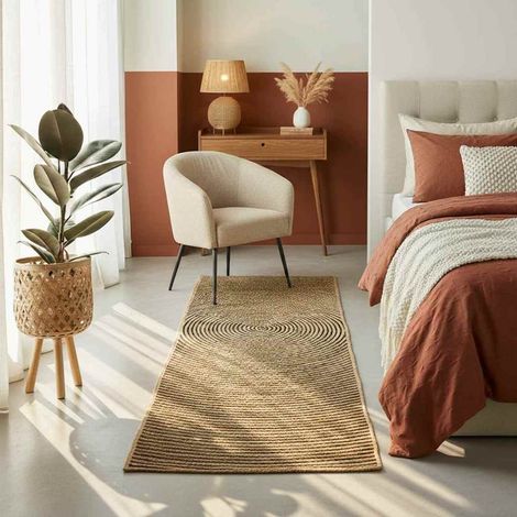 Tapis Naturel et Noir 80 x 400 cm Jute