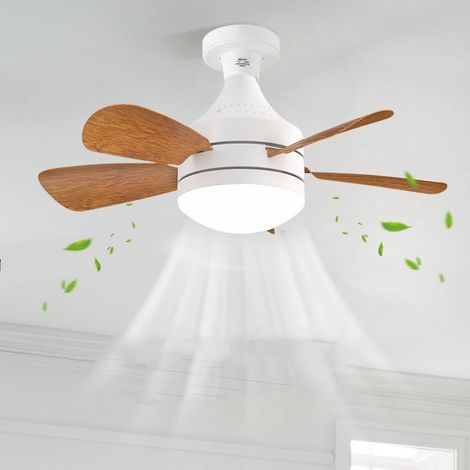 45 cm Deckenventilator mit Stecker und Anschluss – Flügel aus Naturholz, geräuscharmer Betrieb, mit E27-Fassung und dreifarbiger Beleuchtung + 95 mm Verlängerungskabel (1/5)