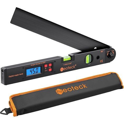 400mm/0225°Rapporteur d’Angle Numérique – Règle Angle avec Niveau Bulle, Écran LCD Rétroéclairé, Fonction HOLD, Étui et Pile – Outil de Mesure Précis pour Menuiserie, Toiture, Chantier-Noir (1/5)