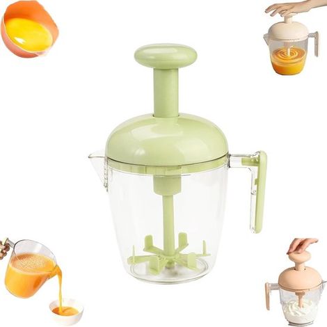 Batidora manual semiautomática con colador, batidora de gran capacidad para nata y huevos (verde) (1/4)