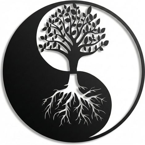 Décoration murale en métal - Arbre de vie - Décoration murale en métal Yin Yang 18"W x 18"H / 45x45 cm noir (1/5)