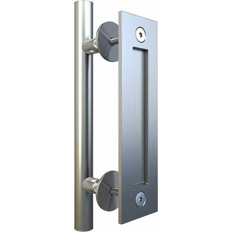 royaluxe - 12 "/ 30cm Poignée de porte de grange coulissante à deux ctés Poignée de porte ronde en nickel brossé Ensemble de poignées de porte de placard à affleurement plat robuste (acier inoxydable (1/4)